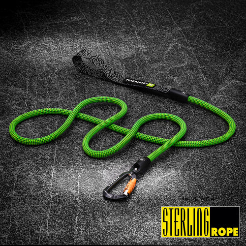 green climbing rope dog leash carabiner